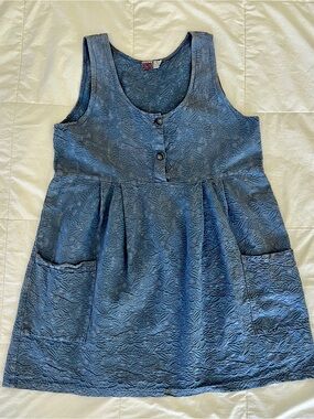 Textured Blue Sleeveless Casual Pocket Dress